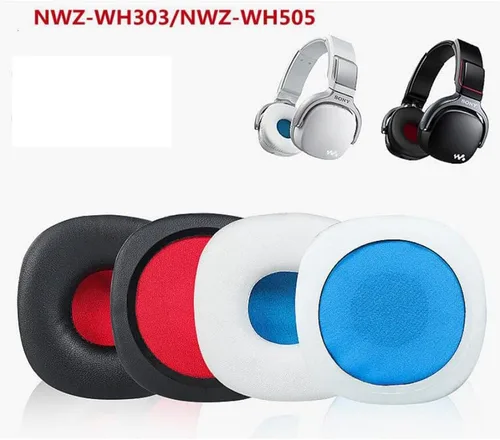 Coyktonty - Almohadillas de repuesto para auriculares Sony NWZ-WH303 NWZ-WH505 (piel blanca con red azul)