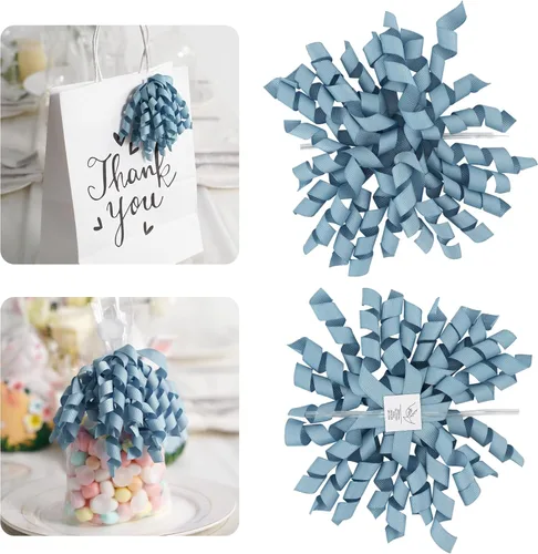 Miniatura 21 de AIMUDI Lazos Blancos de 4" Lazos Blancos Burst Lazos de Cinta Rizada Autoadhesivos para Envolver Regalos Cinta Grosgrain Lazos con Amarre Torcido