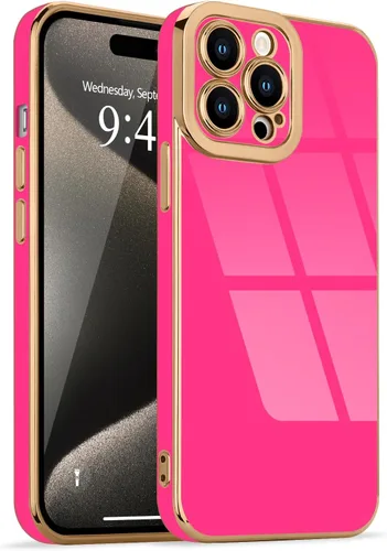 Miniatura 90 de Lafunda Diseñada para iPhone 13 Pro, fundas lujosas con chapado lindo para mujeres y niñas, elegante borde dorado, a prueba de golpes, TPU con funda