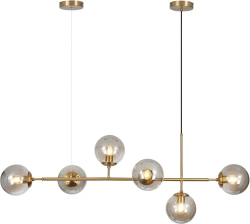 Miniatura 11 de KCO Lámpara colgante moderna de cristal de leche plateado de 6 luces, accesorio de lámpara colgante, candelabro, candelabro de níquel cepillado