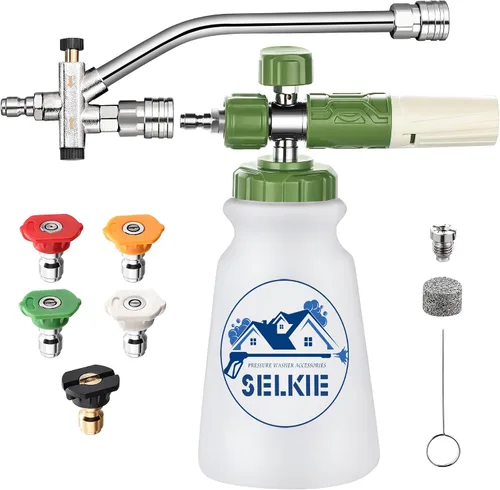 Miniatura 8 de Selkie - Cañón de espuma con doble accesorio de punta, limpiador a presión ajustable con espátula de espuma con accesorio de doble conector, 5