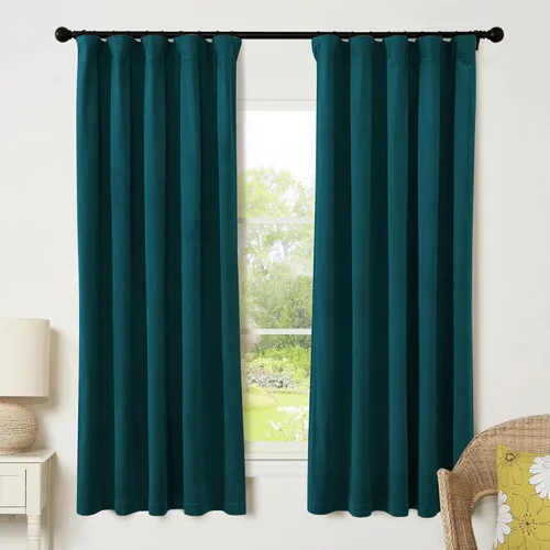 Miniatura 28 de RYB HOME Cortinas elegantes de terciopelo verde de 108 pulgadas de largo, bloqueo de luz, aislamiento térmico, elegantes cortinas de terciopelo