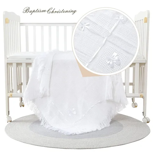 Miniatura 3 de Booulfi Manta para bebé, manta para envolver al bebé, manta de recepción con borlas, para recién nacido, para bebé, niño, niña, regalo, tamaño 45 x