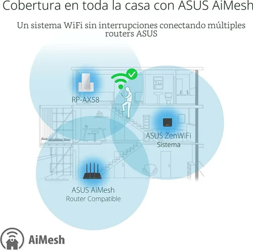 Miniatura 6 de ASUS RP-AX58 AX3000 Extensor de rango de doble banda WiFi 6 (802.11ax), Extensor AiMesh para WiFi de malla sin costuras; funciona con cualquier