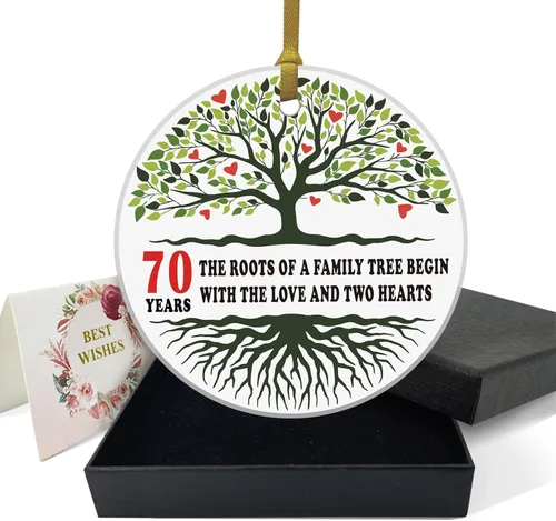 REWIDPARTY Adorno de cerámica de 70 aniversario, decoración de árbol genealógico de 70 años, recuerdo navideño de señor y señora, decoración de