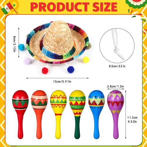 Miniatura 4 de Honoson 12 piezas de madera Fiesta Maracas 6 Cinco de Mayo Mini sombrero superior sombrero para sombrero decoración de fiesta mexicana