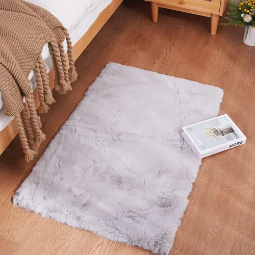 Miniatura 40 de Ghouse Alfombra ultrasuave de pelo sintético de conejo, alfombras lavables a máquina para dormitorio, alfombras esponjosas para sala de estar, Blanco