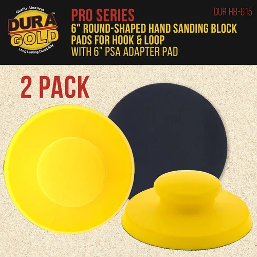 Miniatura 2 de Dura-Gold Pro Series - Bloque de lijado manual de 6 pulgadas de forma redonda para discos de lijado PSA y PSA de 6 pulgadas, paquete de 2