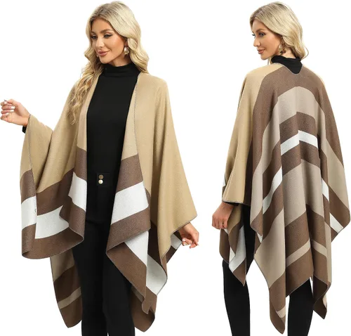 Miniatura 27 de Femdouce Manta cálida para mujer, ligera, con frente abierto, capa tipo poncho para primavera, otoño e invierno