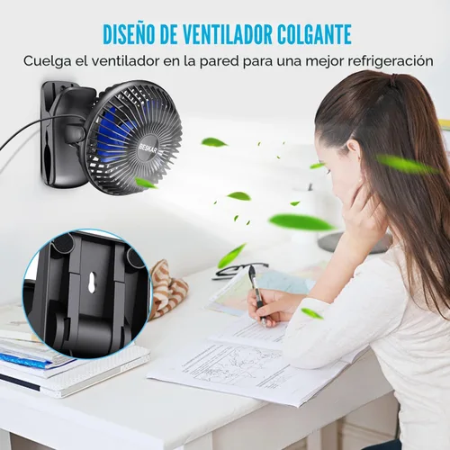 Miniatura 4 de BESKAR Ventilador de clip alimentado por USB, ventilador portátil de 6 pulgadas con cable, 3 velocidades de flujo de aire fuerte, ventilador pequeño