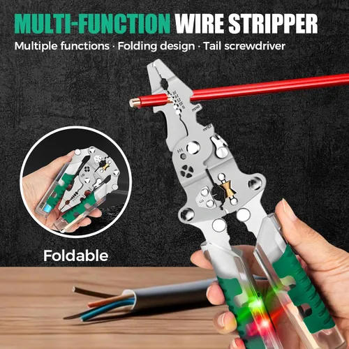 Miniatura 2 de 18 En 1 pelacables plegable, pelacables nuevos 2025 con detector de voltaje, alicates pelacables multifuncionales para cortar y extraer cables