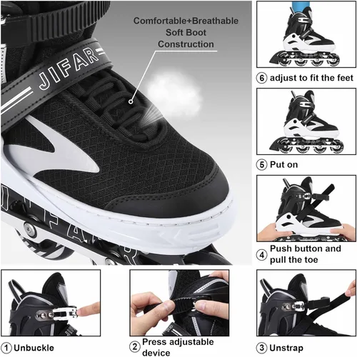 Miniatura 4 de Patines en línea ajustables para niños de 4 a 12 años, ruedas iluminadas, patines para principiantes para niños y niñas, regalo de patinaje en Blanco