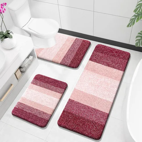 Miniatura 15 de OLANLY Juego de alfombras de baño de 3 piezas, alfombras de baño de microfibra suave y absorbente y alfombra de inodoro de contorno en forma de U