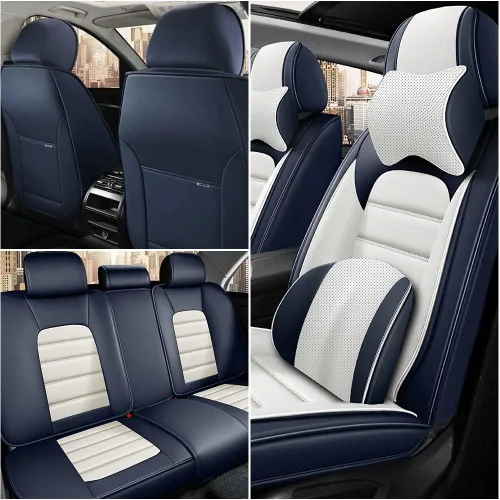 Miniatura 2 de Fundas de asiento de automóvil de lujo para Hyundai Kona 2018-2023, impermeables, suaves, transpirables, de piel sintética, con bolsillos de Azul