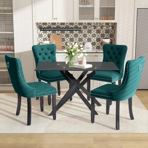 Miniatura 27 de Juego de mesa de comedor de 51 pulgadas de vidrio para 4, mesa de cocina rectangular de vidrio con 4 sillas tapizadas con acentos de terciopelo