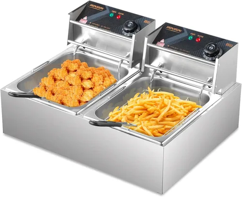 ROVSUN Freidora eléctrica profunda de 22.8QT/21.6L, freidora profunda comercial con tapas y cestas para encimera, freidora de grasa de cocina de