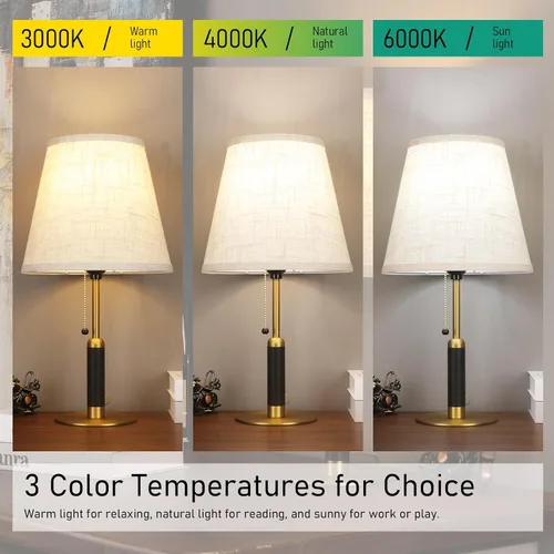 Miniatura 5 de 18.9" Modern Mid Century Table Lamp Pull Chain Bedside Lamps for Nightstand Lamp for Bedroom Living Room 3-Color Light Solid Wood/Metal/Fabric for