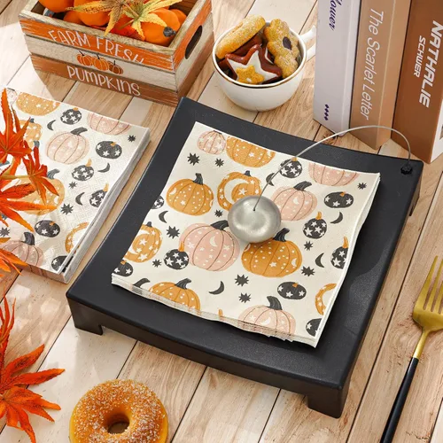 Miniatura 3 de AnyDesign Paquete de 80 servilletas de papel de otoño de 6.5 pulgadas, servilletas de calabaza naranja y rosa desechables, servilletas cuadradas