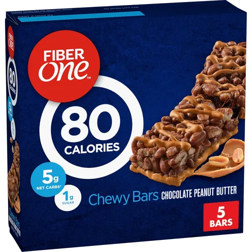 Miniatura 10 de Fiber One Barras masticables de 80 calorías, mantequilla de maní de chocolate, paquete económico, 10 unidades, 8.2 onzas