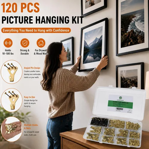 Miniatura 2 de Kit para colgar cuadros con ganchos y clavos surtidos, ganchos resistentes para marcos, arte de pared y espejos, juego de accesorios para colgar