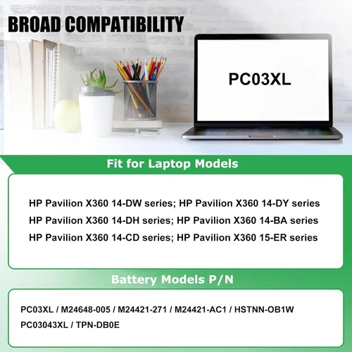 Miniatura 3 de PC03XL - Batería de repuesto para laptop HP Pavilion x360 14 Convertible PC 14-DW 14-DY 14-DH 14-BA 14-CD 15-ER Series Notebook M24421-271