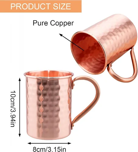 Miniatura 2 de TJ Moscow Mule - Juego de 2 tazas de cobre 100% puro de 14 onzas, tazas de cobre hechas a mano, resistentes al deslustre, regalo para bebidas frías