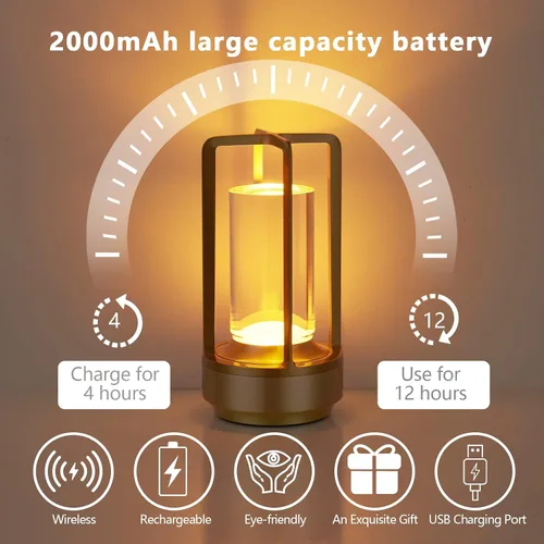 Miniatura 6 de Lámpara de Mesa Pequeña, Lámpara LED Recargable Inalámbrica Operada por Batería, Lámpara de Noche Ajustable de 3 Temperaturas de Color para Sala