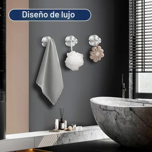 Miniatura 6 de Ganchos de Ventosa para Ducha, Ganchos de Toalla Sin Taladrar para Pared de Baño, Cocina, Vidrio, Espejo, Azulejos - Ideales para Colgar Toallas