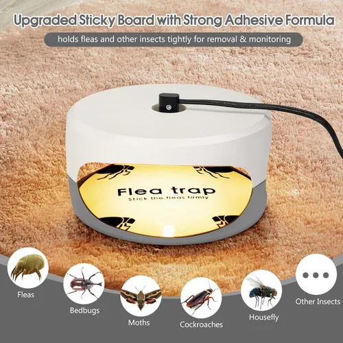 Miniatura 4 de Paquete de 2 trampas para pulgas para el interior de tu hogar, mata insectos en la cama con 6 bombillas y 4 almohadillas adhesivas, trampa