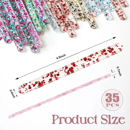 Miniatura 2 de 35 palitos de paletas acrílicas, palitos reutilizables con 5 colores, palitos de paletas con purpurina para bricolaje, desierto de dulces, desierto