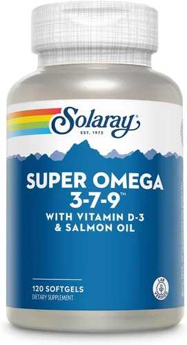 SOLARAY Super Omega 3 7 9 apoya la piel sana, más EPA, DHA, ácidos grasos esenciales de aceite de pescado Mini Softgel, 120ct