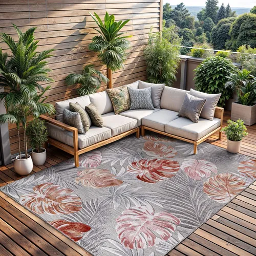 Miniatura 94 de CAMILSON Alfombra para Interiores y Exteriores, Alfombras de Área Azules 5x7 con Hojas Tropicales Botánicas para Patios Interiores y Exteriores