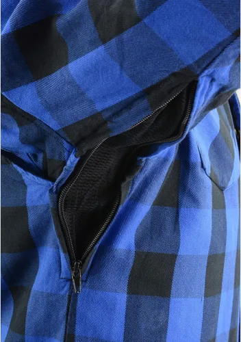 Miniatura 14 de Camisa de motociclista Milwaukee Leather para hombre, de franela a cuadros azul con armadura aprobada por CE reforzada con fibra de aramida MPM1634
