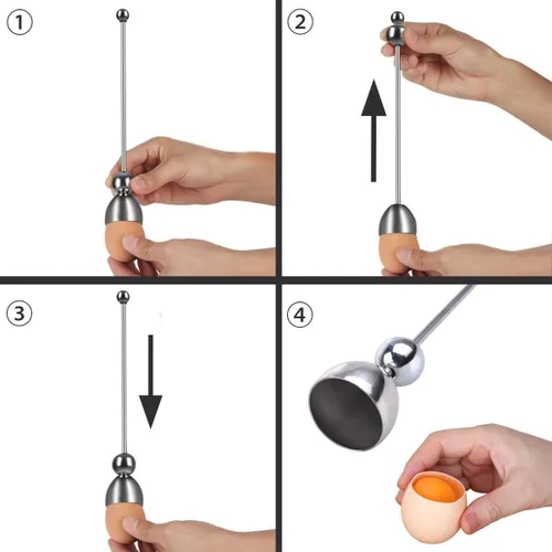 Miniatura 6 de Cortador de galletas de huevo de acero inoxidable, abridor de cáscara de huevo, herramienta separadora para huevos crudos, huevos duros o blandos