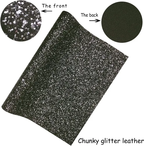 Miniatura 4 de Rollo de tela negra brillante con purpurina gruesa plateada, 12 x 52 pulgadas, color mixto brillante, invierno, Halloween, piel sintética