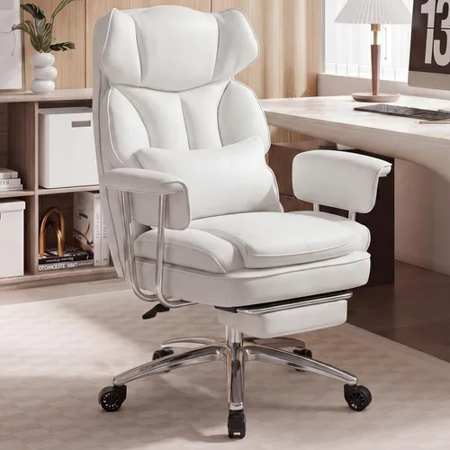 Miniatura 9 de OLIXIS Silla de escritorio para oficina en casa, cómoda con reposapiés, soporte ergonómico de cuero sintético grande y alto, ruedas giratorias