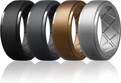 Miniatura 72 de Egnaro - Anillos de silicona para hombre, 25/64 pulgadas (10 mm) de ancho y 3/32 pulgadas (2.5 mm) de grosor, alianzas de boda de goma, paquete