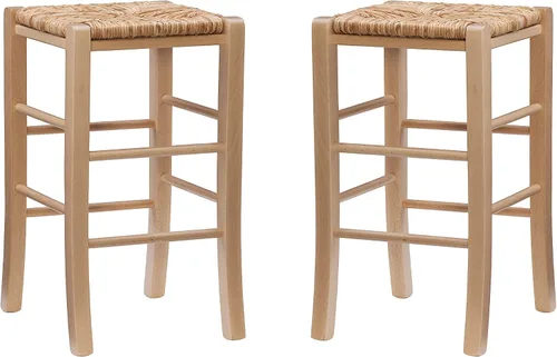 Miniatura 22 de Linon Asiento de hierba marina tejida natural, juego de 2 taburetes Augustus sin espalda, altura de barra
