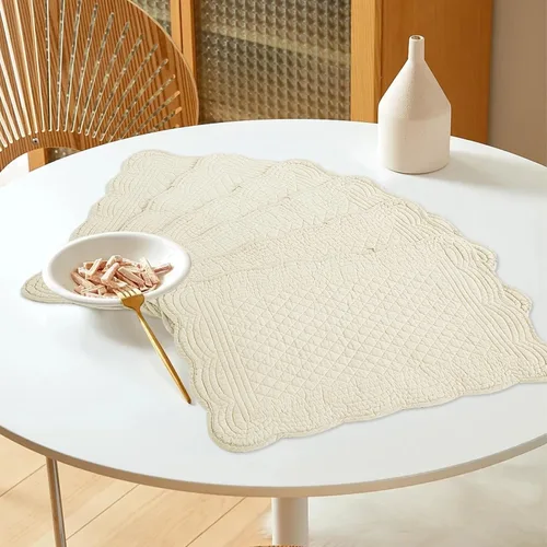 Miniatura 5 de HOMBYS Juego de 4 manteles individuales acolchados rectangulares lavables para mesa de cocina, 100% tela de algodón, manteles individuales Lino