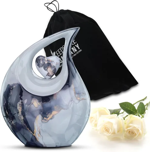 Miniatura 15 de Gran urna de lágrima negra con corazón plateado para cenizas humanas masculinas - Urnas para hombres y mujeres adultos - Urnas de cremación