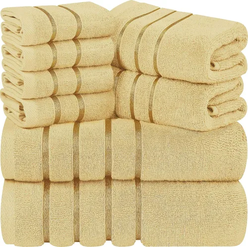Utopia Towels - Juego de 8 toallas de baño con rayas de viscosa de algodón hilado en anillo de17.70 oz/yd², toallas altamente absorbentes, juego de