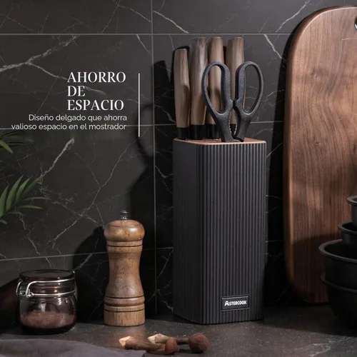 Miniatura 3 de Astercook Juego de cuchillos de cocina de 6 piezas con bloque, cuchillos de cocina ultra afilados de acero inoxidable de alto carbono, mango de Negro