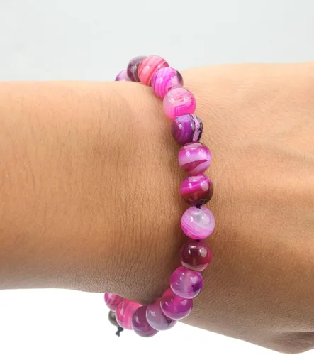 Miniatura 4 de Pulsera de piedras preciosas de ágata de Botswana, cuentas redondas, color magenta, ajustable, rosa, 7 "- 8 pulgadas de longitud, unisex