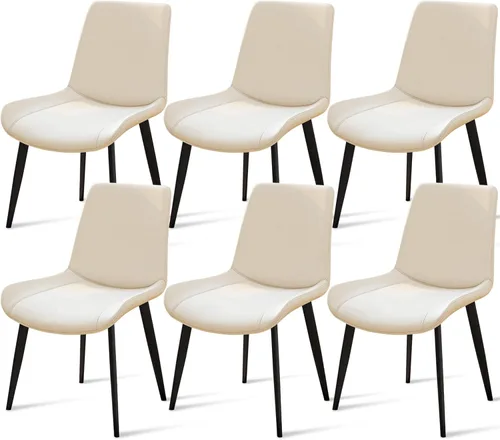Juego de 6 sillas de comedor, modernas sillas de comedor tapizadas de piel sintética con patas de metal resistentes y respaldo cómodo, sillas Beige