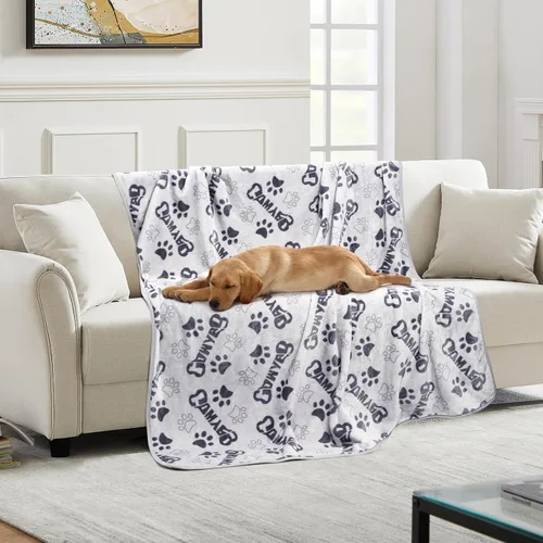 Miniatura 12 de Manta Suave para Perros para Perros Grandes - Manta Mullida para Mascotas para Gatos y Cachorros, Manta Reversible con Diseño de Huellas de Pata gris