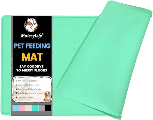Miniatura 10 de MateeyLife Tapete de Silicona para Comida de Gatos y Perros para Pisos Impermeable, Tapetes Antideslizantes para Tazones de Perros para Comida y Rosa