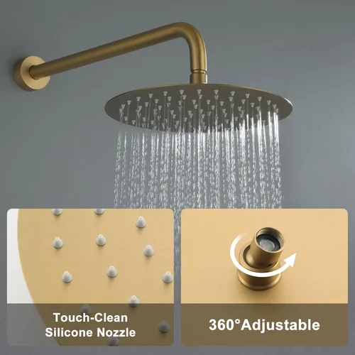 Miniatura 3 de Sistema de ducha de alta presión con cabezal de ducha de lluvia redondo de 10 pulgadas y montaje en pared de mano, juego combinado de grifo de ducha