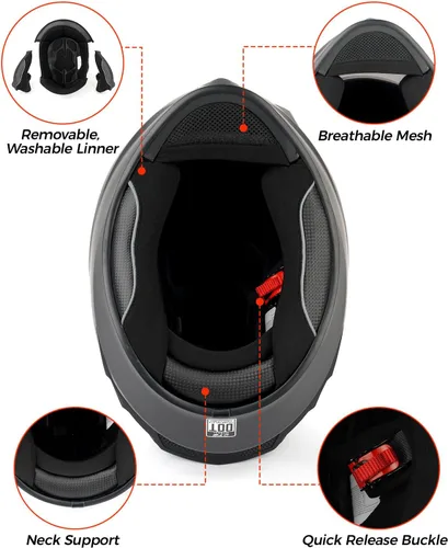 Miniatura 8 de Orthrus Casco de motocicleta de cara completa para adultos, hombres y mujeres, aprobado por DOT, casco de motocicleta de calle con visera tintada