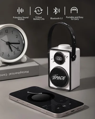 Miniatura 2 de Altavoz Bluetooth portátil retro Sonido HD Tiempo de reproducción de 9 horas Lindo altavoz para escritorio en casa, dormitorio, oficina, al