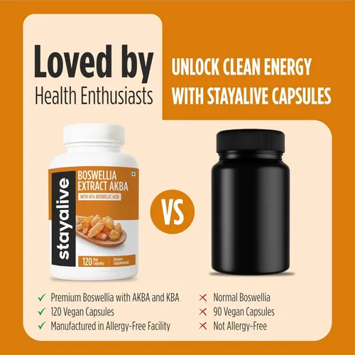 Miniatura 4 de STAY ALIVE Boswellia Serrata - Cápsulas de extracto de 1000 mg con AKBA y 65% de ácido boswélico, extracto de resina en polvo 12:1, 120
